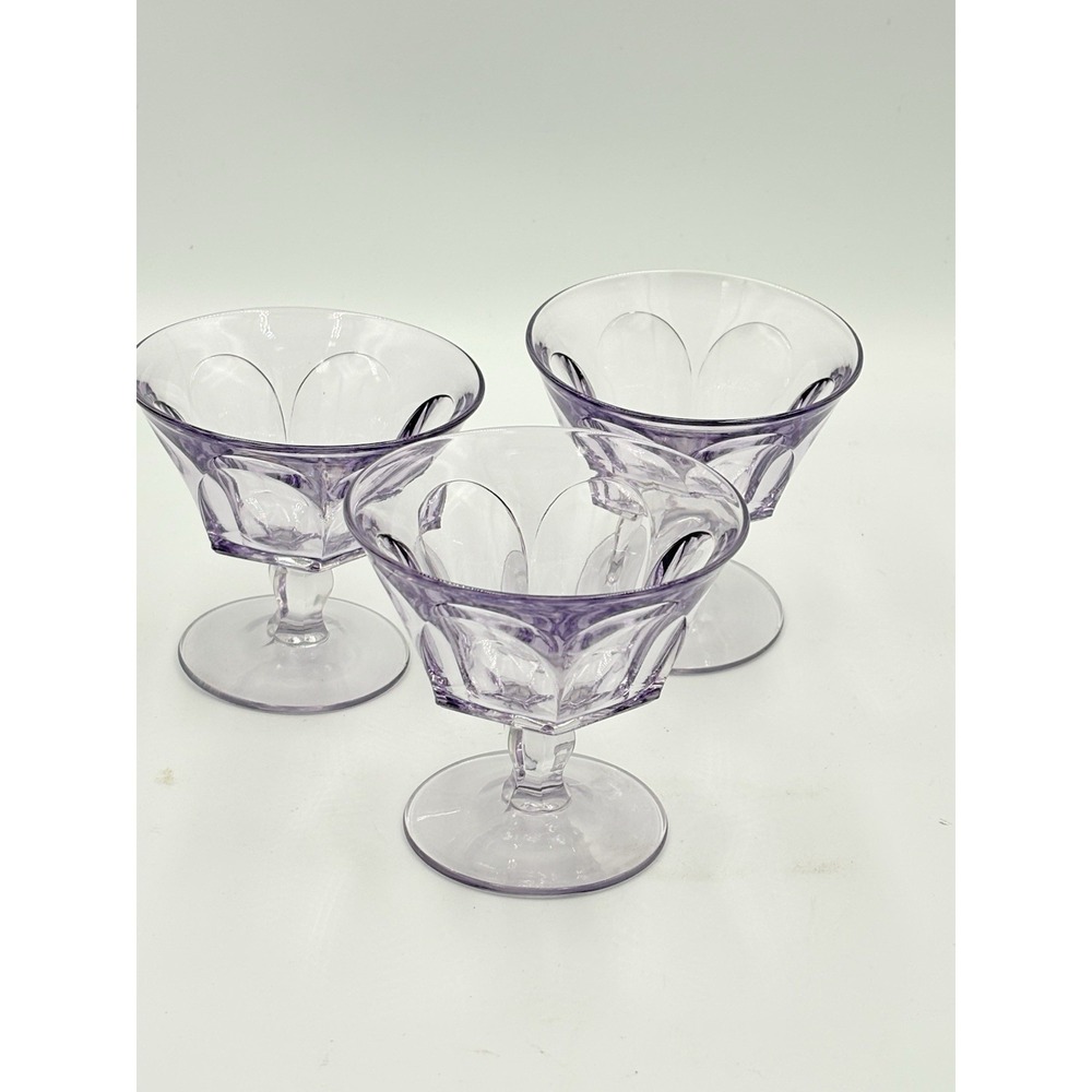 3 Vintage Amethyst Glass Footed Purple Ice Cream Sherbet Dessert Dishes 3.5" W